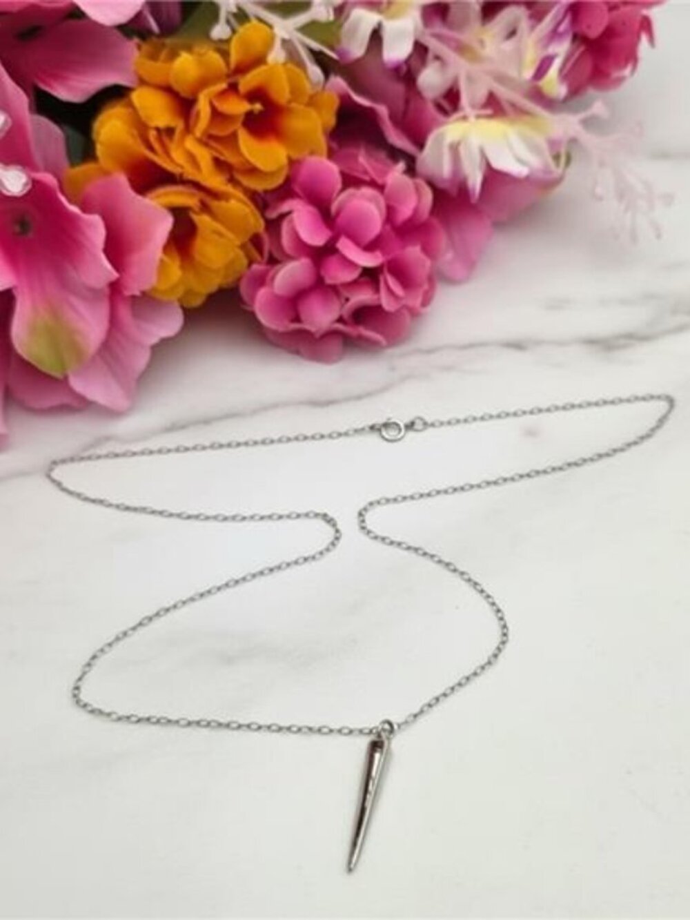 Sterling Silver Spike Pendant Necklace 925 Minimalist Dagger Tusk Fang 18 Inch
